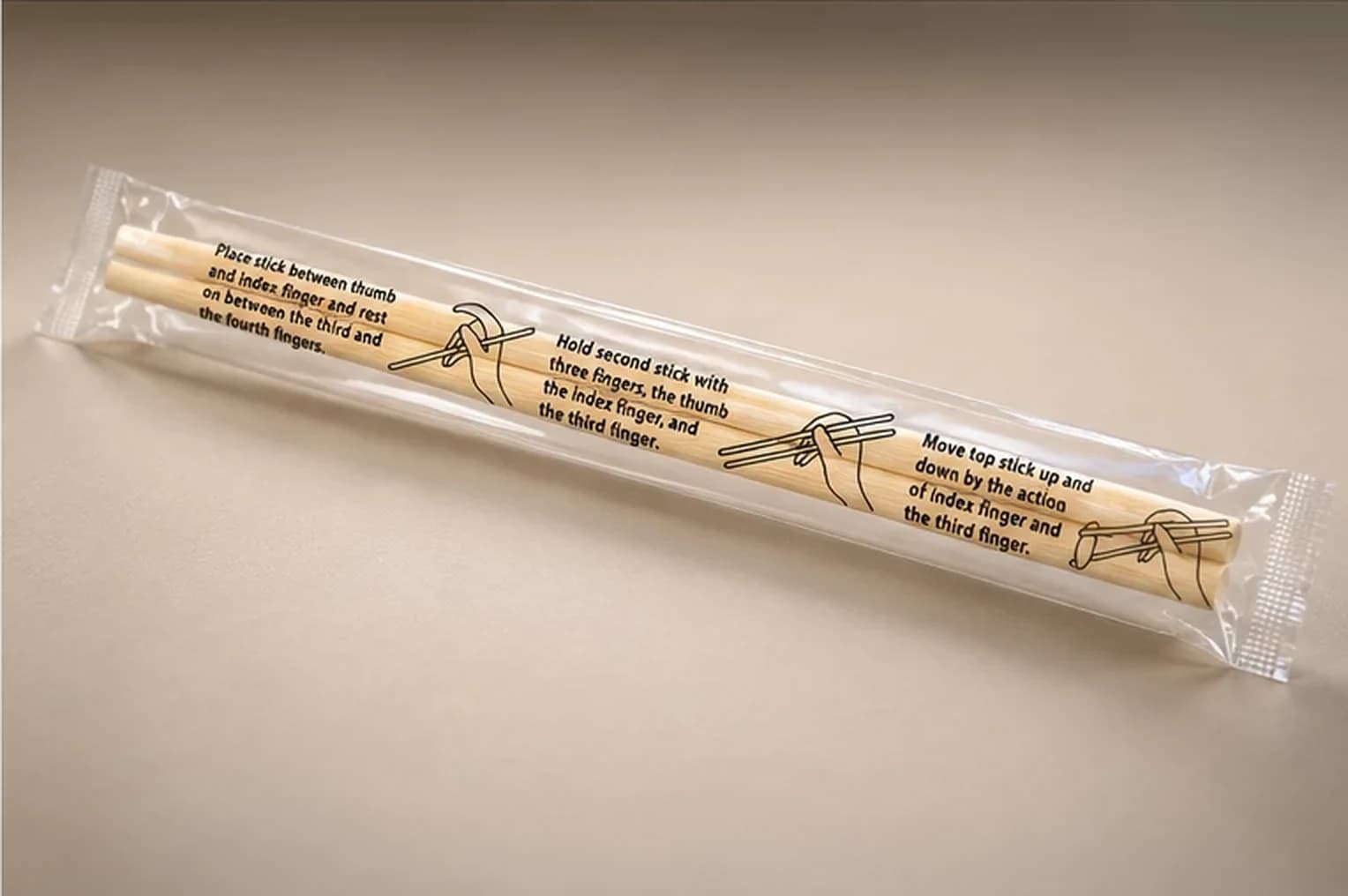 Bamboo chopsticks in a printed sleeve